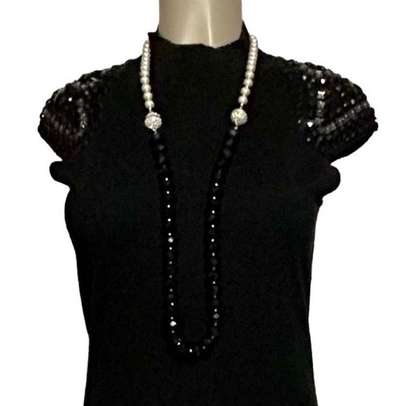 Design History Sweater Dress Women's Medium Black Fitted Cap Sleeves Embellished - Picture 2 of 12